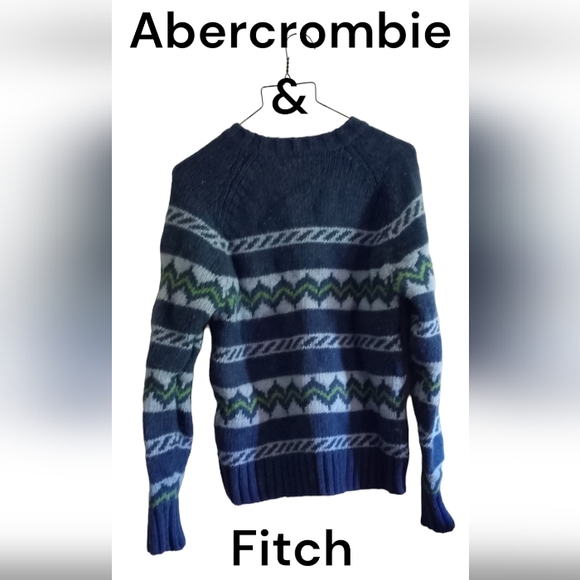 ∆Abercrombie & Fitch Vintage Tahoe Blue Ski Triple Zigzag Lambwool Sweater SZ XL - Picture 6 of 7